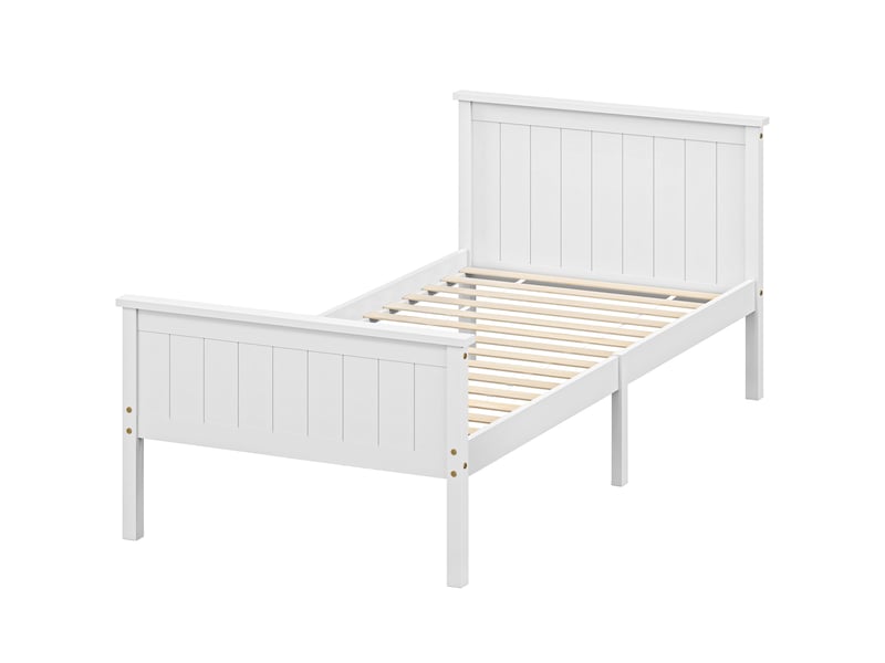  Cadre de lit 90x200 en bois massif, lit simple blanc avec sommier à lattes  - Conforama B