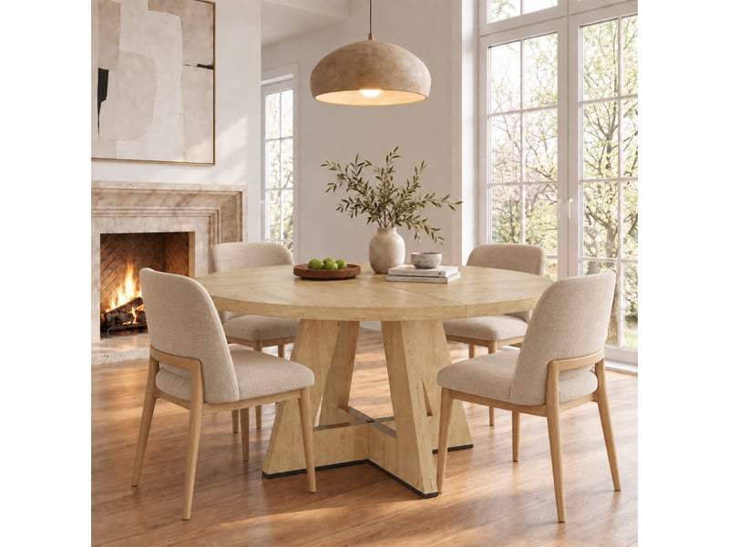  Table à manger ronde 120x120x75cm pour 4 à 6 personnes, design classique, style scandinave minimaliste, effet chêne, sans chaises evarich - Conforama E