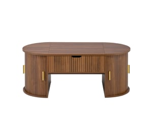 Table basse relevable avec 2 portes coulissantes et étagères ouvertes, en mdf, noyer, 100 × 50 × 40.5 cm - uvrion