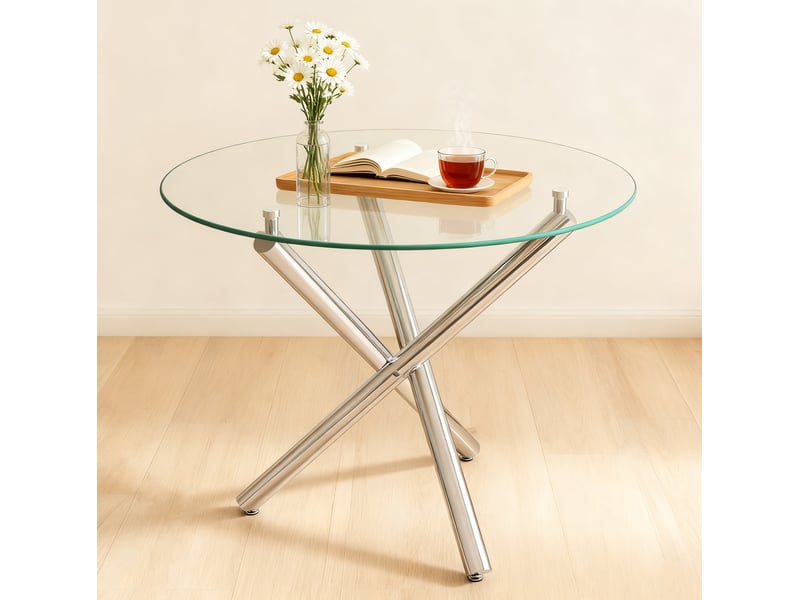  Table en verre trempé et métal argenté  - Conforama C