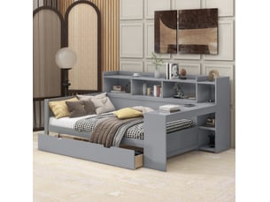 Lit avec rangement 90x200 cm MEUBLIV   coloris gris