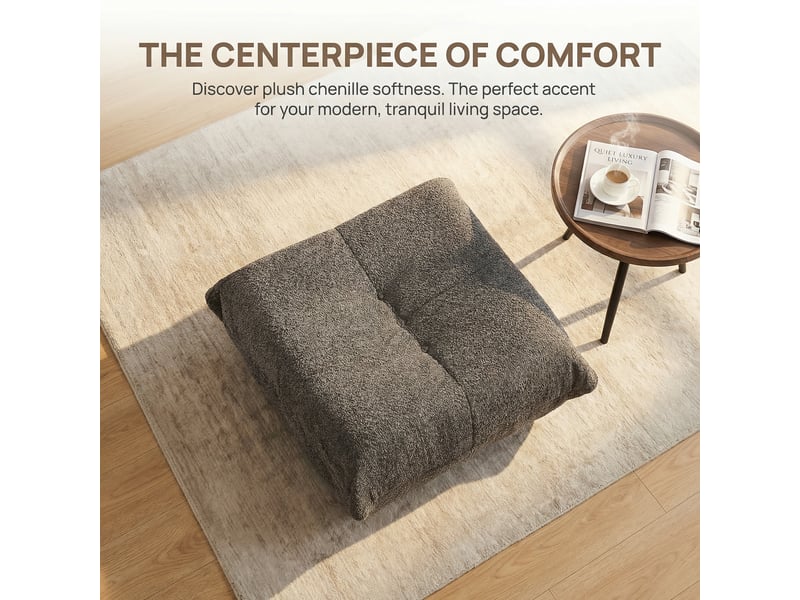  Repose-pieds en tissu chenille capitonné gris W3349P416287 - Conforama E