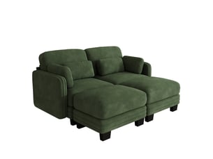 Canapé panoramique 2 places 176 x 143 x 88 cm avec 2 poufs mobiles, assise profonde et modules combinables, tissu chenille, vert