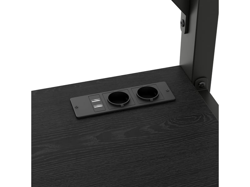 Lit mezzanine 140x200 cm noir, avec bureau, 3 tiroirs, penderie, led, usb, structure métal, sommier inclus, sans matelas - Conforama D