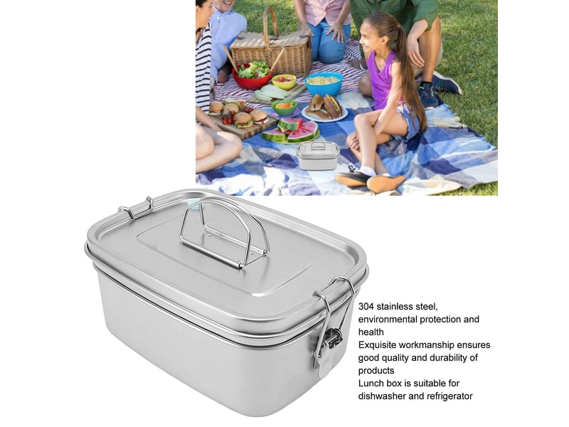  Boîte à lunch double couche en acier inoxydable boîte portable de 1,5 l pour étudiants, employés de bureau, cantine, pique-niqu  - Conforama B