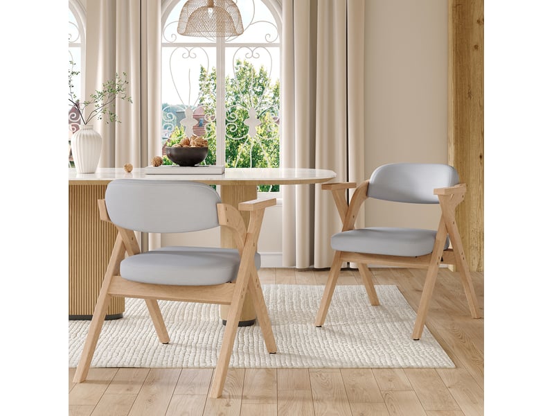  Lot de 6 chaises de salle à manger pliantes avec accoudoirs, rembourrées en lin et bois gris  - Conforama E