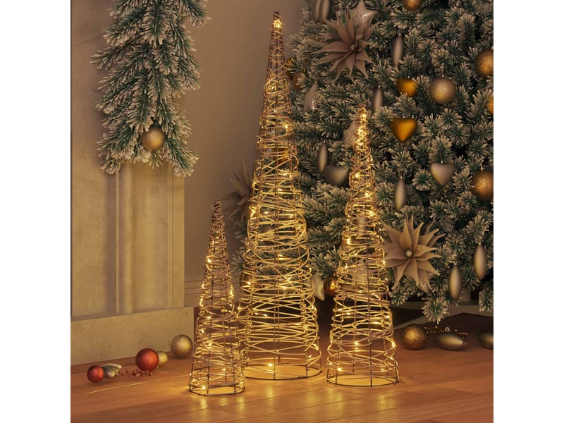  Sapin de noël, arbre de noël 3 pc 90 led blanc chaud 20 x 20 x 80 cm rotin cf60974  - Conforama C