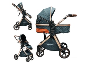 Poussette combinée 2 en 1 pour nouveau-né 80 x 62 x 106 cm antique blue en métal, nacelle réversible et pliage à une main