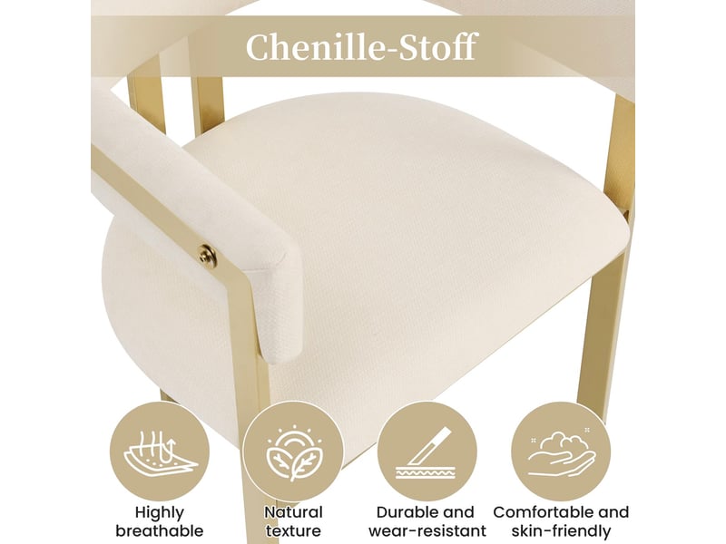  Lot de 4 chaises de salle à manger,60x50x76 cm,chenille,beige et doré  - Conforama E