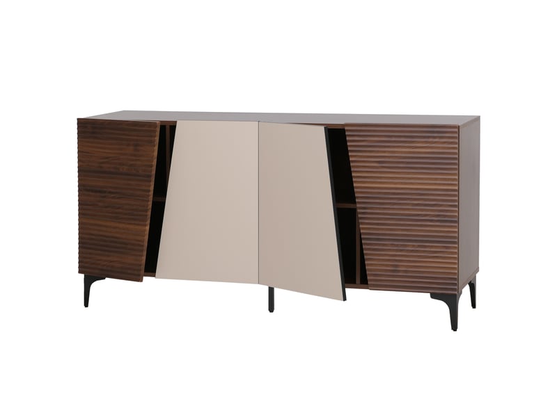 Buffet hwc-q83, commode, portes à structure 3d, compartiments de rangement, mdf mélaminé, 80 x 160 x 42 cm - aspect noyer - Conforama A