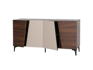 Buffet hwc-q83, commode, portes à structure 3d, compartiments de rangement, mdf mélaminé, 80 x 160 x 42 cm - aspect noyer