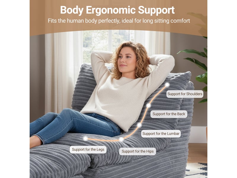  Fauteuil relax sans cadre et sans montage, design ergonomique avec repose-pieds, mousse mémoire haute densité pour un confort optimal, idéal pour le salon, la chambre, le bureau ou l’appartement,gris  - Conforama E