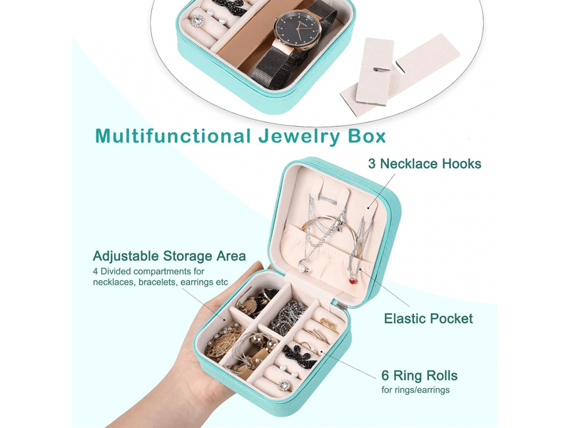 Boite a bijoux de voyage, coffret à bijoux de voyage, pu-leder rangement a bijoux pour bagues, boucles, colliers (bleu) - Conforama B