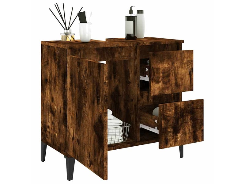  Amoire de salle de bain chêne fumé 65x33x60cm bois d'ingénierie shl2742  - Conforama D