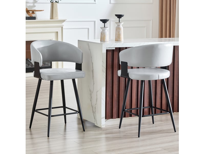  Chaise de salle à manger rembourrée avec accoudoirs et dossier ergonomique, cuir pu gris  - Conforama C