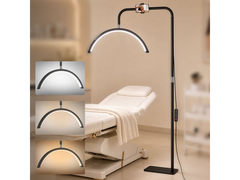 Lampe led en forme de croissant pour les cils avec support pour téléphone, anneau lumineux de beauté rotatif à 350°,lumière chaude et hauteur réglable - Conforama C