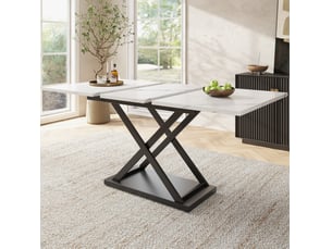 Table à manger extensible 120160x80x75cm, pieds croisés en fer, balnc + noir