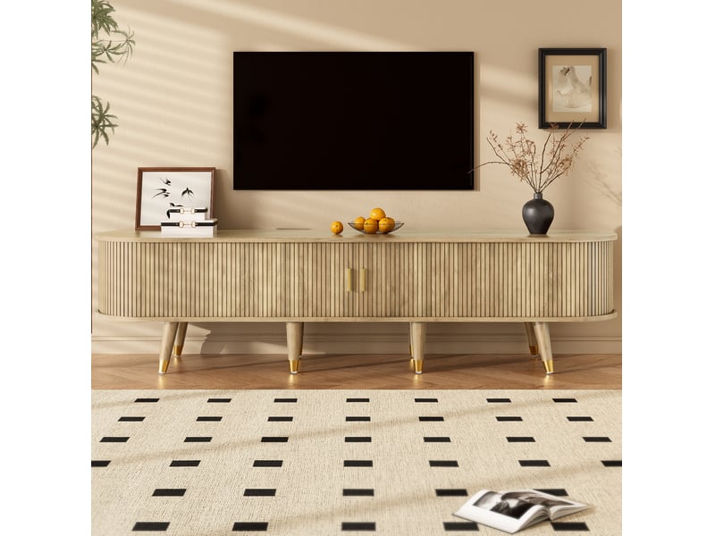  Meuble tv bas 175 x 38 x 45 cm avec portes coulissantes et rangement chêne  - Conforama B