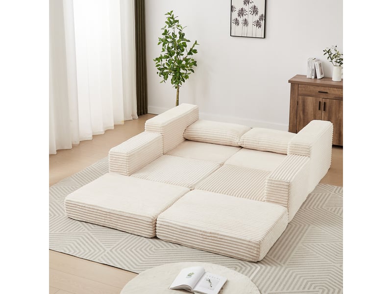 Canapé d'angle convertible ,2 places, avec deux coussins, accoudoirs carrés classiques,194x144x74cm,beige  - Conforama D