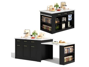 Îlot de cuisine 3 portes 3 tiroirs coloris noir mdf