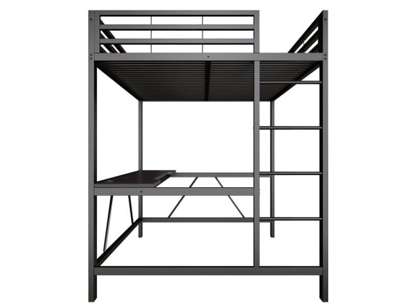  Lit mezzanine métallique gaming 140x200 cm - éclairage led, ports usb, bureau intégré - noir  - Conforama D