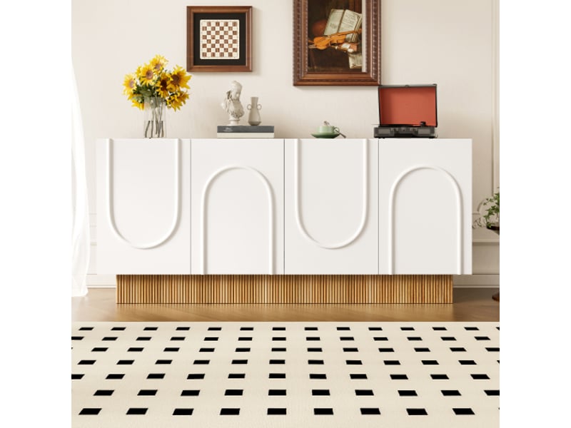  Buffet moderne avec 4 portes, grand espace de rangement et structure claire en forme de u - rangement élégant pour le salon et la salle à manger, plusieurs compartiments pratiques pour un ordre organisé, 160 × 75 × 38 cm  - Conforama B