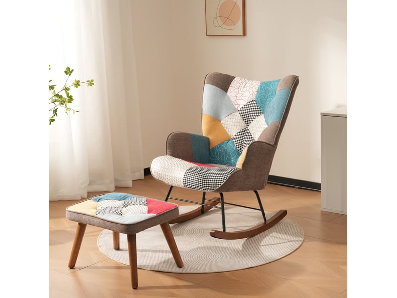  Fauteuil à bascule avec repose-pieds multicolore  - Conforama D