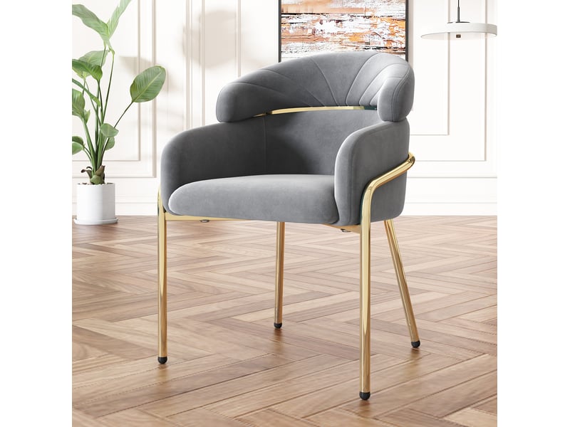  Chaise de salle à manger en velours gris, lot de 4 avec pieds en métal cravdom  - Conforama D