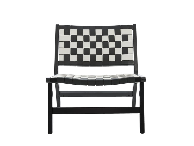  Lot de 1 chaise de loisirs sans accoudoirs noir 71x66x72 cm, tressage pu cadre bois motif damier bicolore  - Conforama D