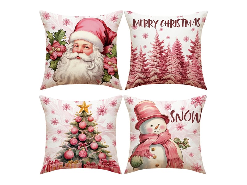  Lot de 4 housses de coussin de noël, 45 x 45 cm, décoration d'intérieur, coussins décoratifs, rose  - Conforama A
