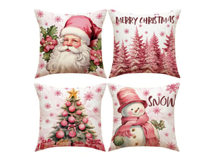 Lot de 4 housses de coussin de noël, 45 x 45 cm, décoration d'intérieur, coussins décoratifs, rose