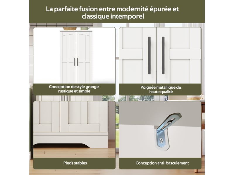  Meuble de cuisine muvano, armoire de cuisine blanche 2 portes, éclairage led, 60 × 40 × 120 cm  - Conforama R