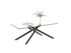 Table basse rectangulaire fixe en verre trempé avec piètement en métal noir pour salon moderne 100 × 60 × 46 cm