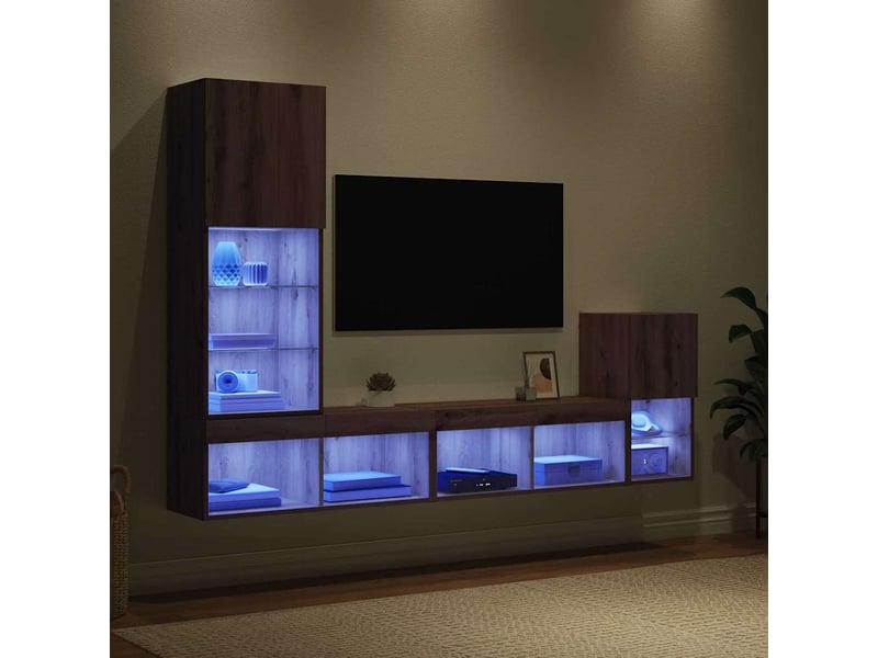  Lot de 4 meuble tv mural, meuble tv suspendu chêne artisanal bois d'ingénierie shl76681  - Conforama E