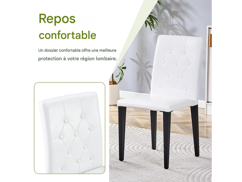  Lot de 4 chaises de salle à manger en similicuir blanc, pieds en métal noir W3658P405578 - Conforama D