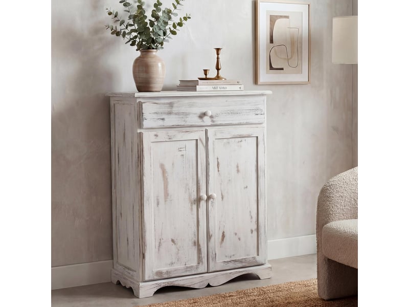  Commode, table d'appoint, armoire, 66x33x78cm, shabby, vintage - blanc  - Conforama B