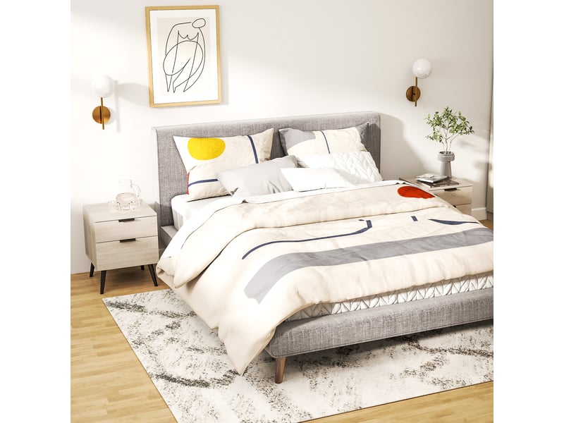  Ensemble de 2 tables de chevet de style nordique avec tiroir et base surélevée, en bois, 40 x 40 x 50 cm, couleur chêne  - Conforama C