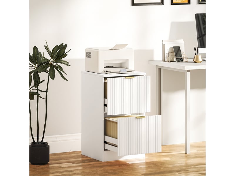  Caisson de bureau à 2 tiroirs, façades cannelées, classeur pour documents a4 ou lettre, 40 x 40 x 71 cm, blanc  - Conforama B