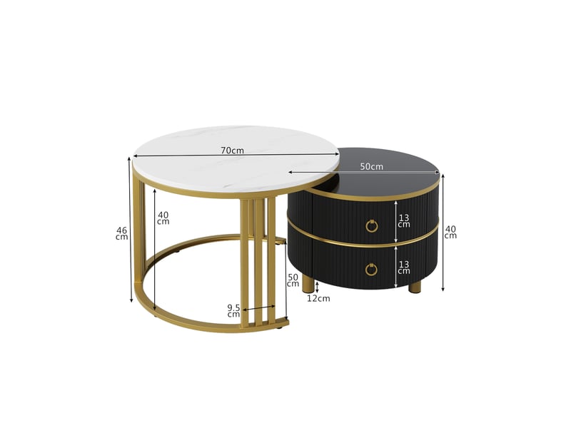  Tables basses gigognes rondes 2 pièces – mdf noir et or – 7050 cm  - Conforama D
