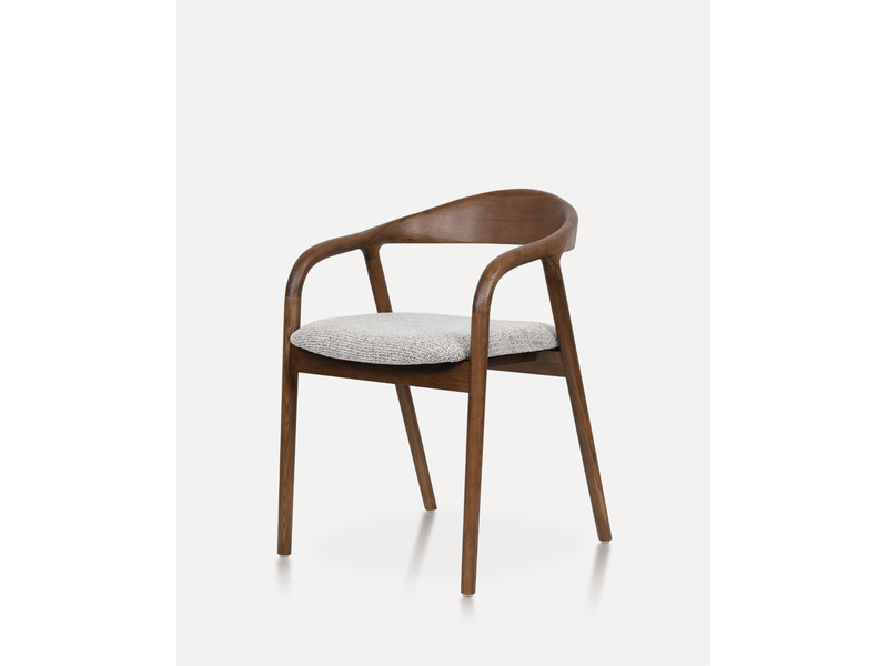  Chaise de salle à manger lot de 2 avec dossier incurvé et assise rembourrée, en bois et tissu noyer et argile  - Conforama E