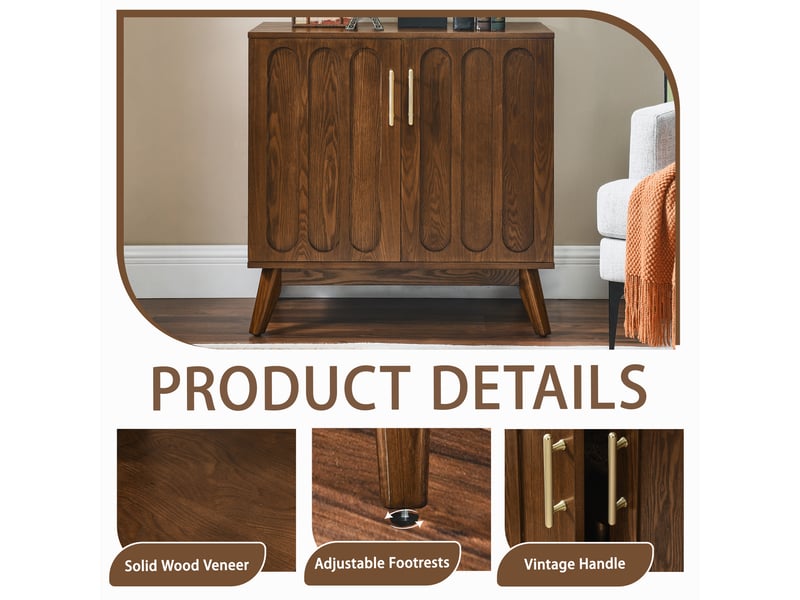  Buffet bas vintage 80x40x80 cm,façades rainurées,étagères réglables,mdf,pieds en bois massif,finition effet bois  - Conforama C