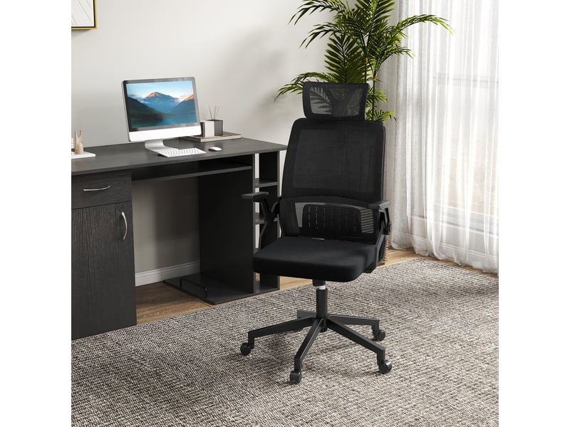  Fauteuil de bureau réglable tissu maille polyester dossier ergonomique pivotant inclinable noir  - Conforama D