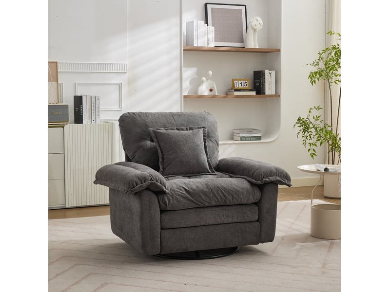  Fauteuil pivotant 360° 1 place gris en tissu, avec coussin de soutien et base métal pour lire confortablement  - Conforama E