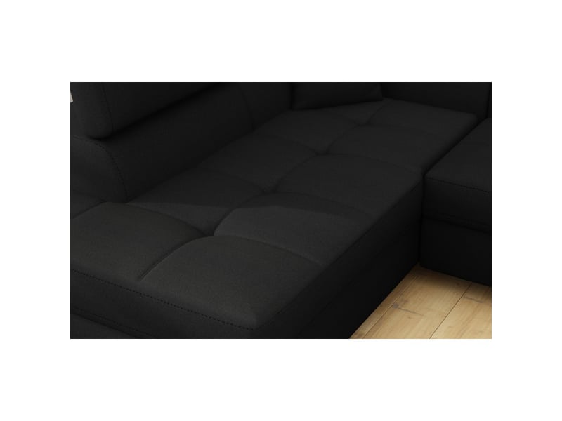 Canapé d'angle convertible menton noir – angle gauche avec coffre - Conforama E