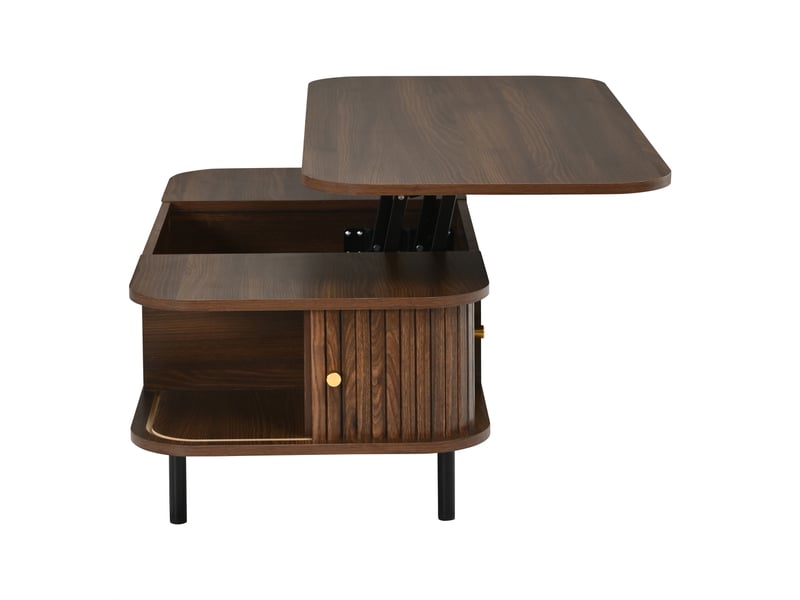  Table basse relevable avec rangement en mdf, aspect noyer, 4 compartiments, 101 x 51 x 52,5  - Conforama A