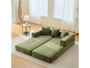 Canapé modulable,198x79x60 cm,2 places avec poches latérales,chenille,vert