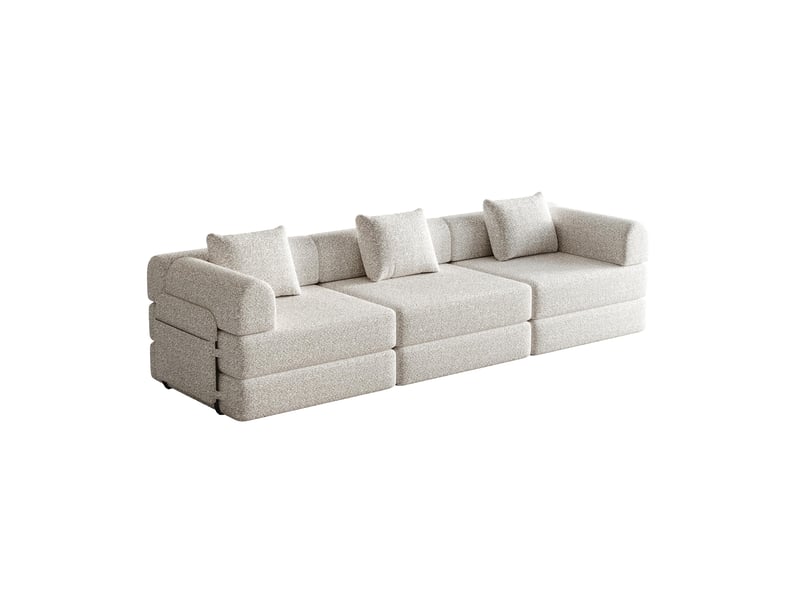  Canapé convertible 3 places - 274x91x70cm - chauffeuse lit chenille, poches rangement, cadre acier - beige  - Conforama A