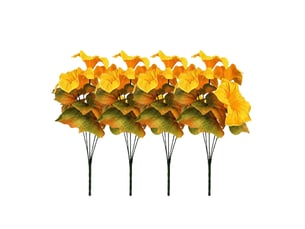 Lot de 4 bouquets de fleurs artificielles – couleurs d'automne, résistantes aux uv – décoration intérieurextérieur, faciles d'entretien – jaune