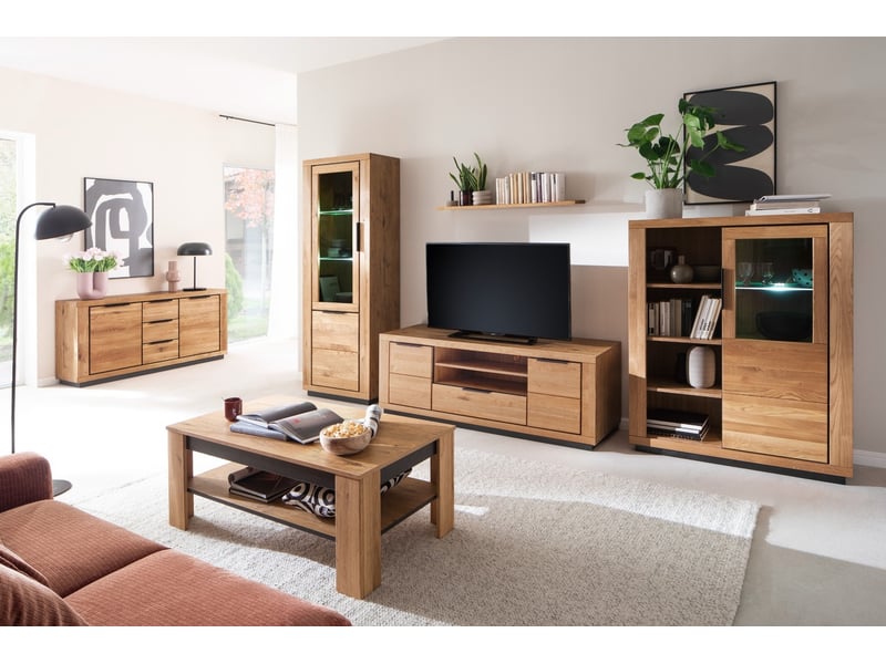 Buffet 2 portes et 3 tiroirs coloris chêne massif huilé - longueur 163 x hauteur 80 x profondeur 40 cm - Conforama C