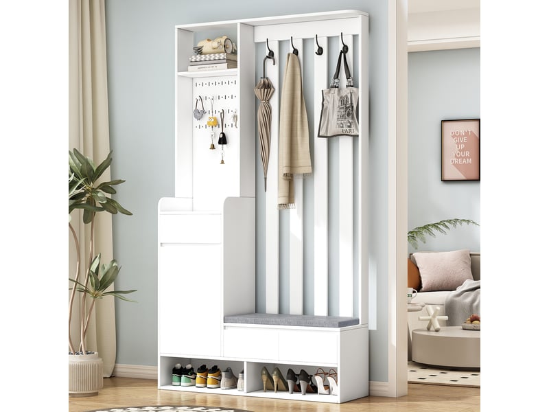  Portemanteau avec banc et rangement 100 x 180 cm en mdf blanc  - Conforama B